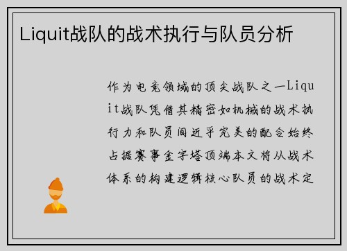 Liquit战队的战术执行与队员分析