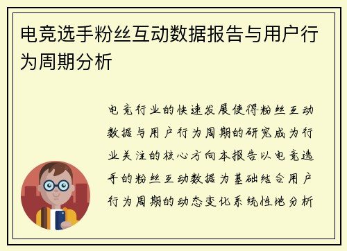 电竞选手粉丝互动数据报告与用户行为周期分析